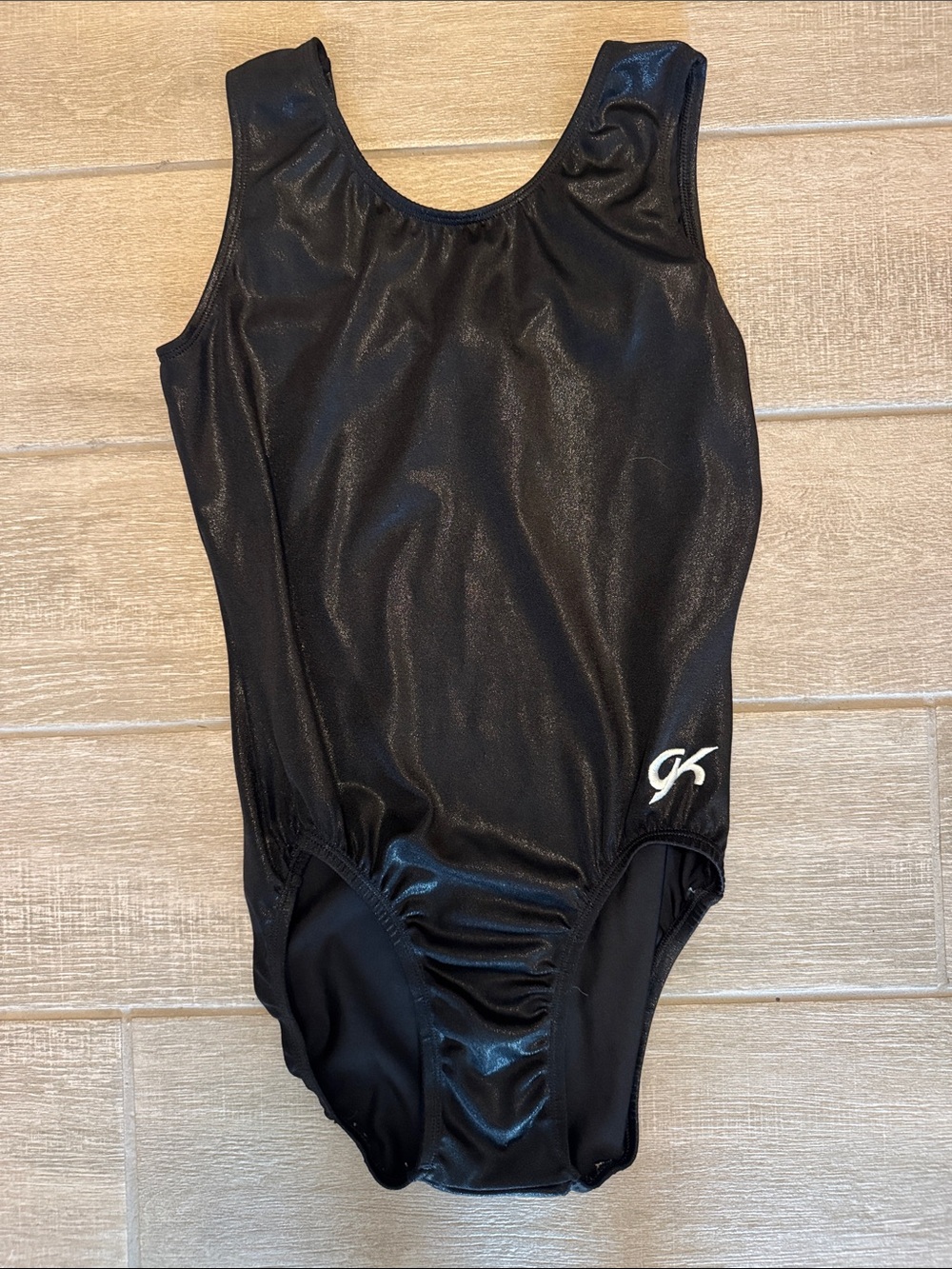 GK Elite Black Shimmer Classic Mystique Gymnastics Tank Leotard Size AL EUC